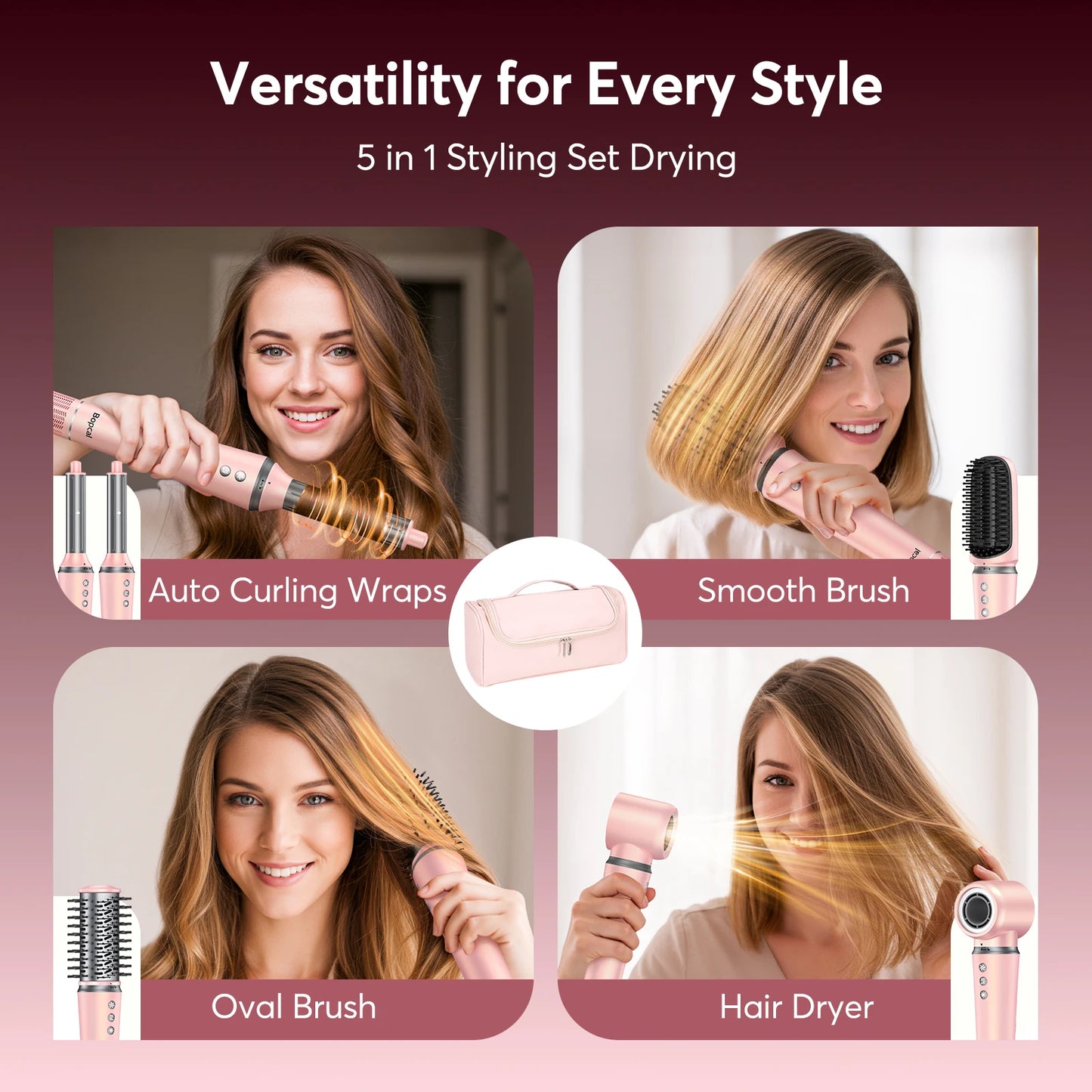 BOPCAL 5 In 1 Hair Styler And 1200W Hair Dryer With Travel Bag