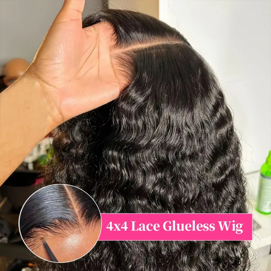 LowellCap Glueless Deep Wave Human Hair Wig With Lace Closure