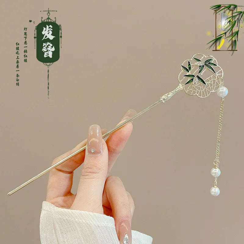 NONECN Chinese Style Hair Clip Tassel Hair Pin Floral Design