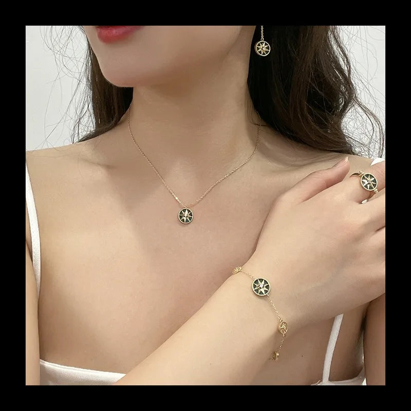 NONECN Copper Plated Zircon Octagram Necklace For Women