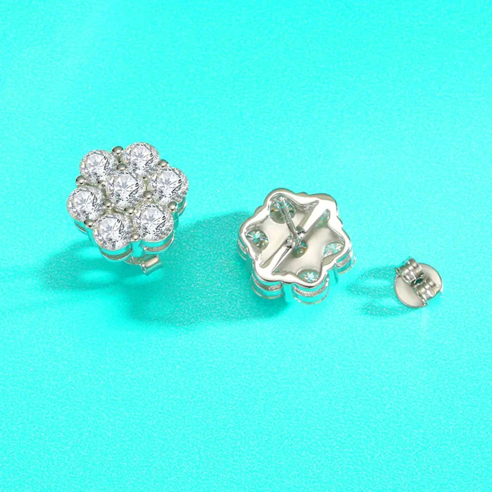CBTBC Real Moissanite Snowflake Stud Earrings Sterling Silver