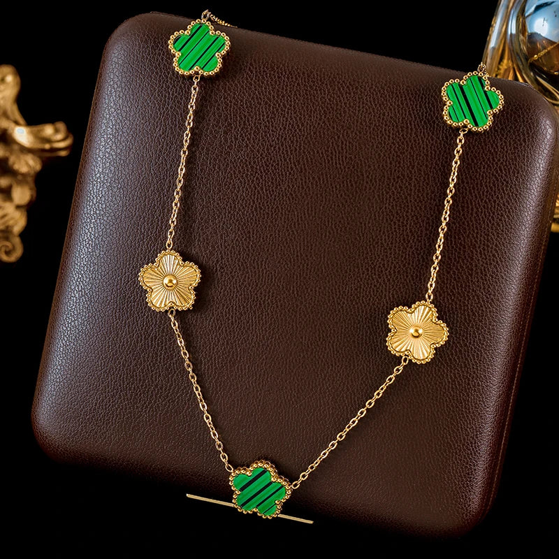 GANEMLY Stainless Steel Plum Blossom Jewelry Set Necklace Earrings Bracelet